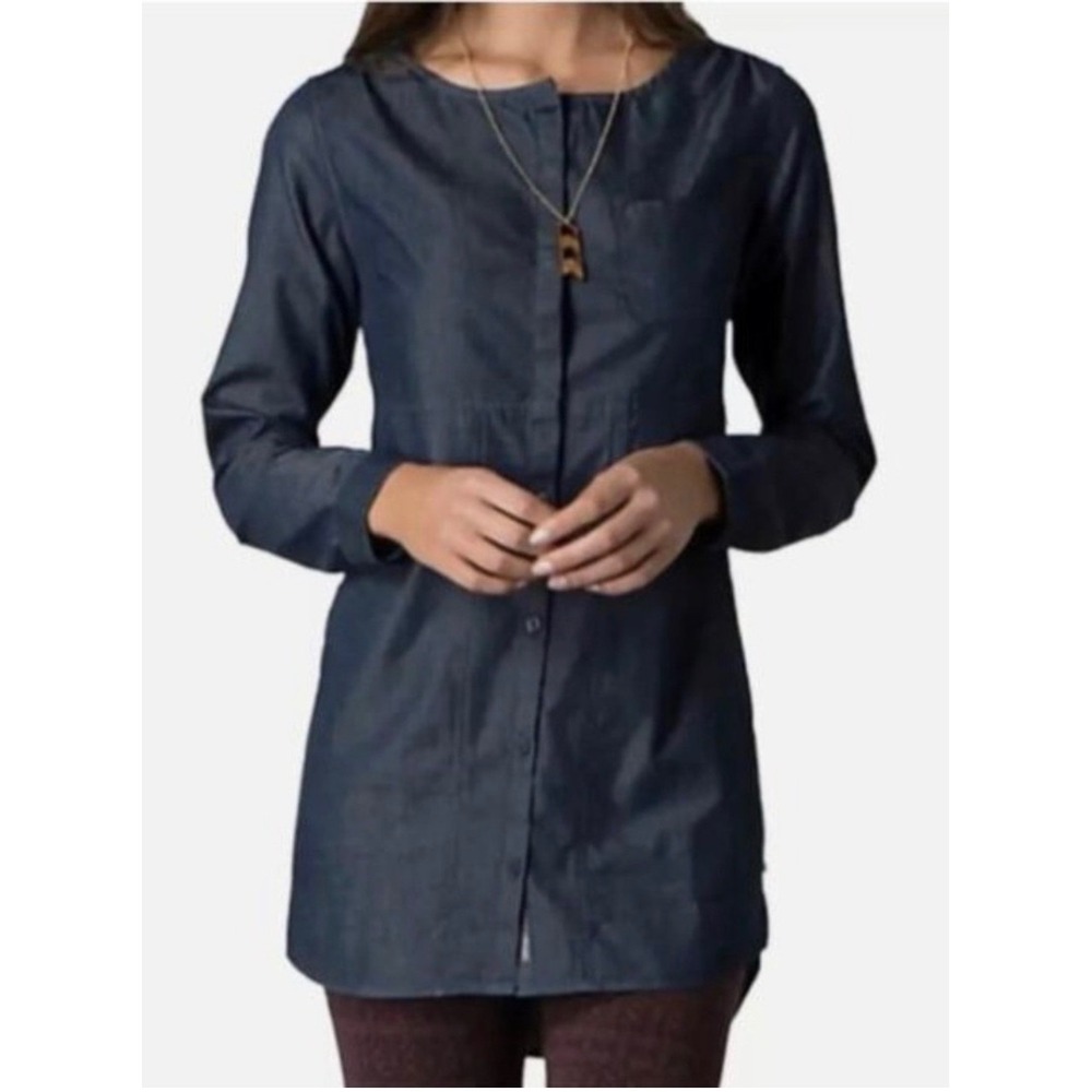 Toad&Co Wayfare Blue Organic Cotton Chambray Button Front Tunic Top Size Medium